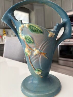 ROSEVILLE Teal Ceramic Floral Accent Vase -